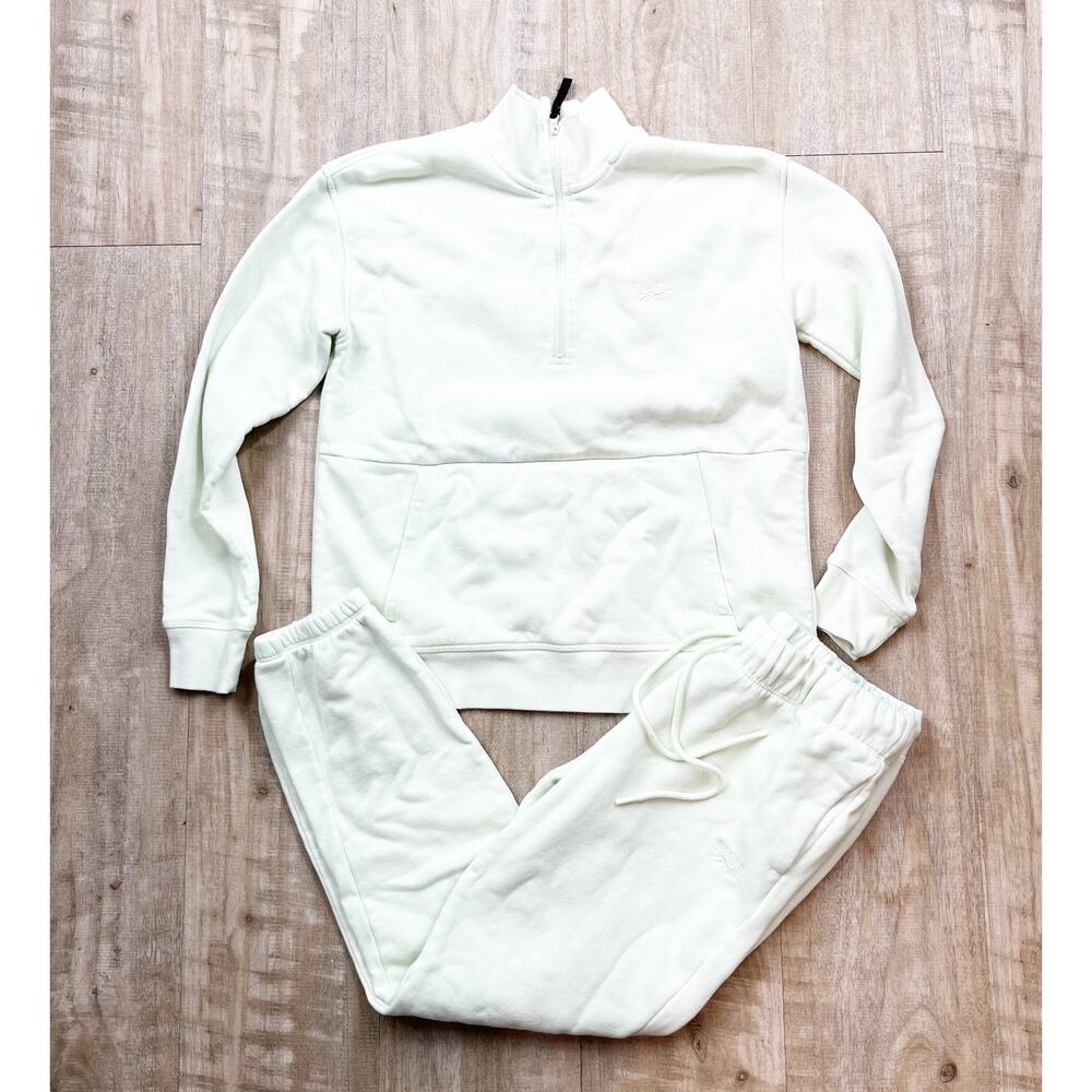 Reebok 1/2 Zip Pullover Sweatshirt Jogger Sweatpants Matching Set Green XS